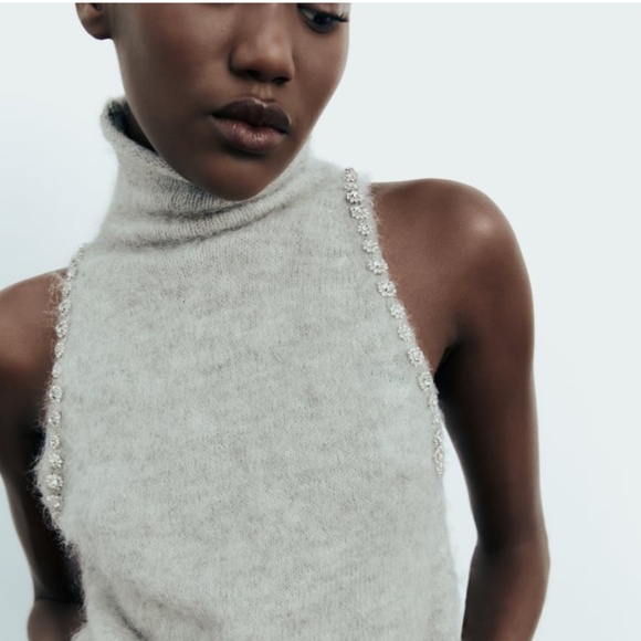 Zara SLEEVELESS JEWEL KNIT TOP - Picture 1 of 2